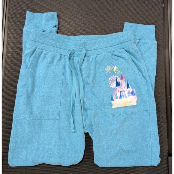 Disney World Parks Artist Joey Chou Jogger Sweatpants Aqua Castle Size Large - Picture 1 of 3